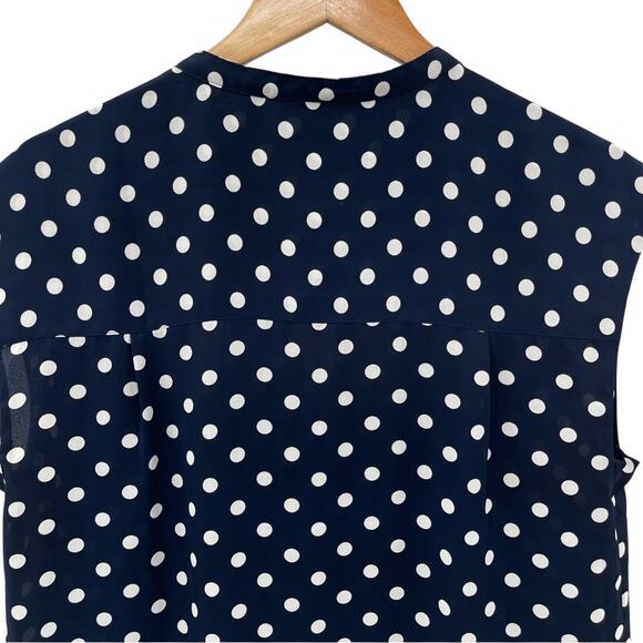 J. Crew Drapey Cap-Sleeve Navy Polka Dot Blouse Layering Shirt Comfy Size Medium - Picture 6 of 10